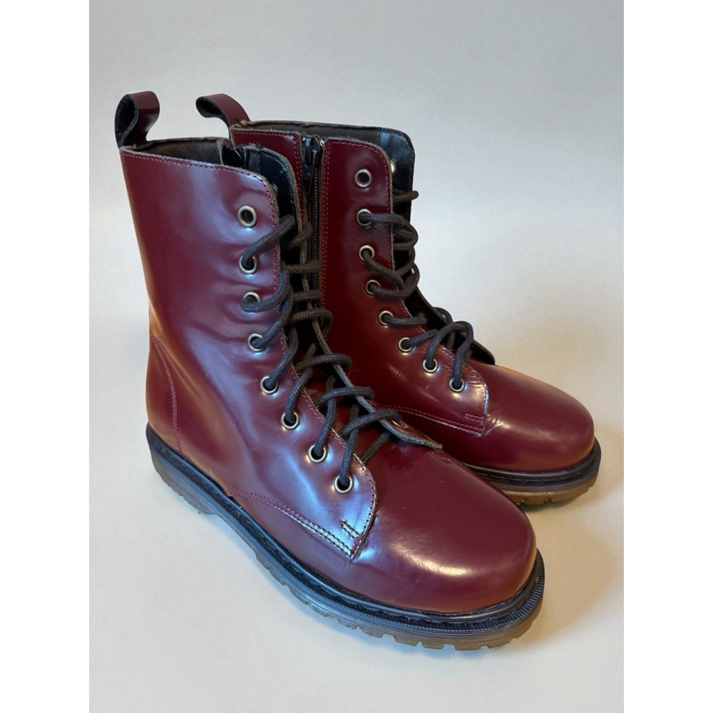 Amparo Infantes Moto Combat‎ Boots Dark Red Leather Lace Up Size 36 EU 6 US 31M